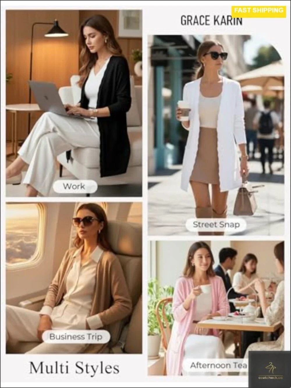 Lightweight Open Front Cardigan with Pockets V-Neck Long Sleeve